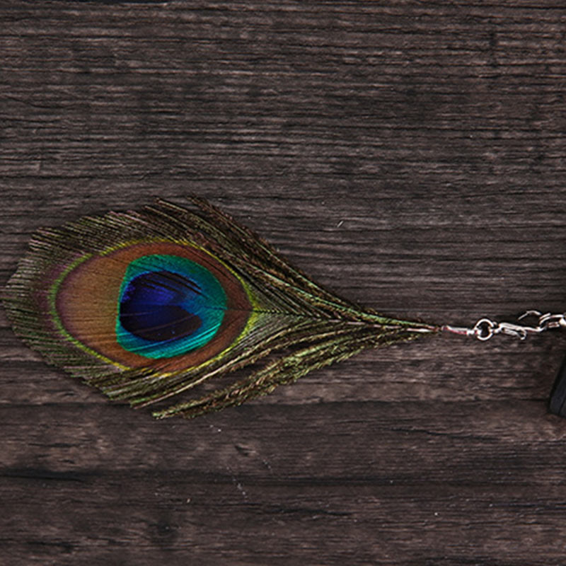 21.5cm Peacock Feather Bamboo Folding Fan for Meditation