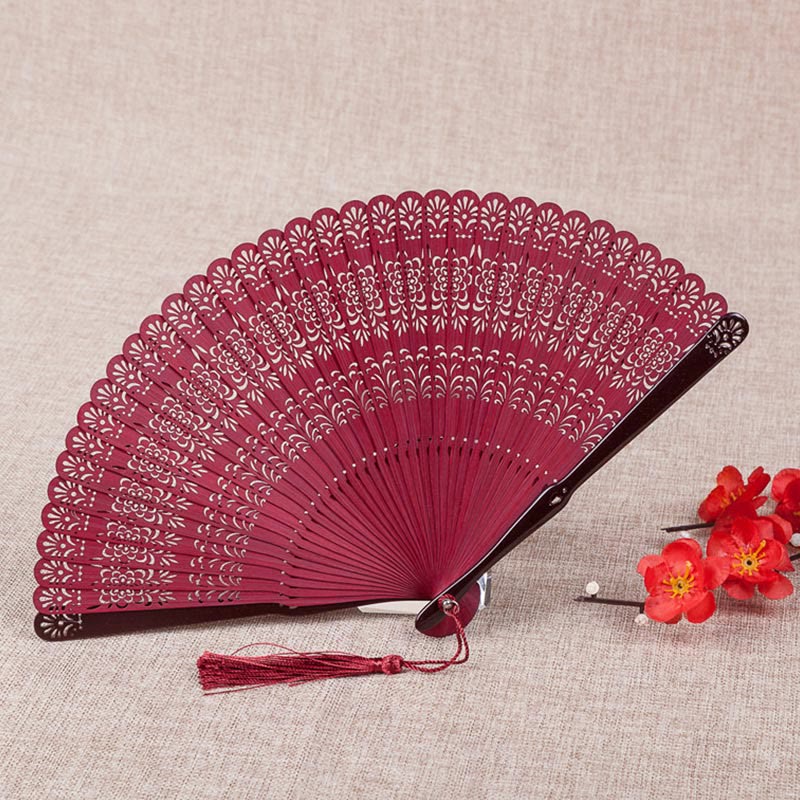 18cm Bamboo Chinese Folding Fan Flower Engraved Design