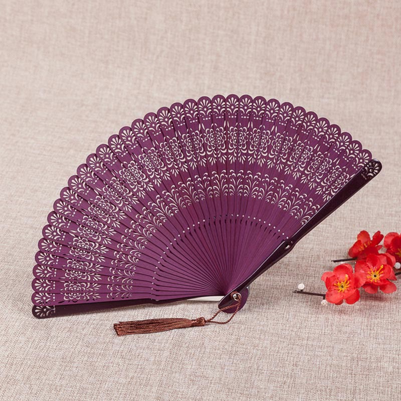18cm Bamboo Chinese Folding Fan Flower Engraved Design