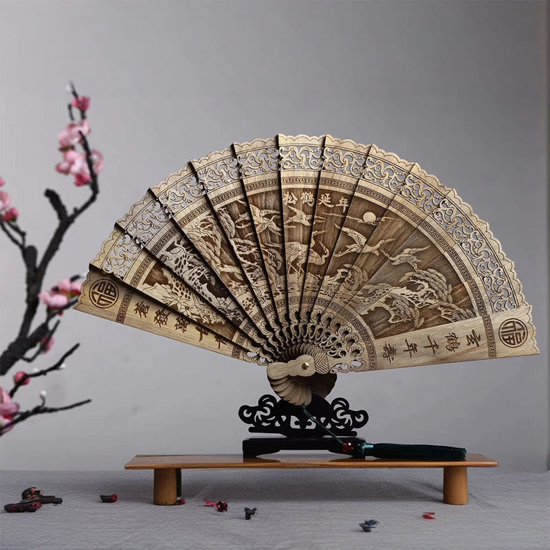 Phoebe Zhennan Wood Koi Fish Chinese Folding Fan 22cm
