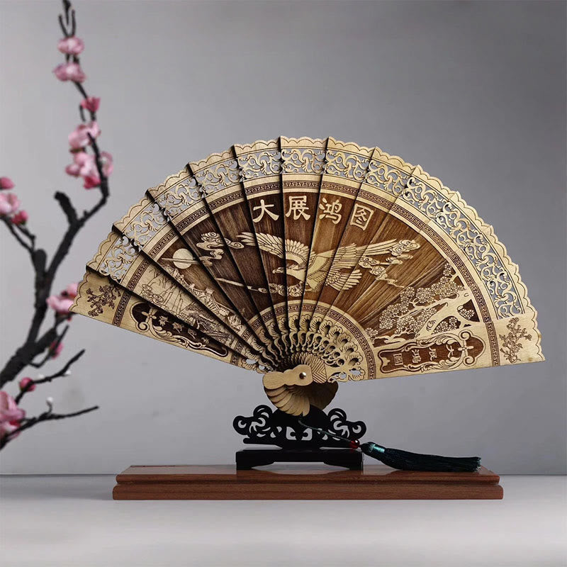 Phoebe Zhennan Wood Koi Fish Chinese Folding Fan 22cm