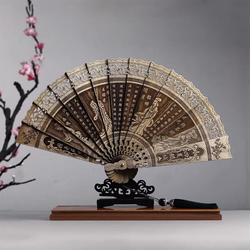 Phoebe Zhennan Wood Koi Fish Chinese Folding Fan 22cm