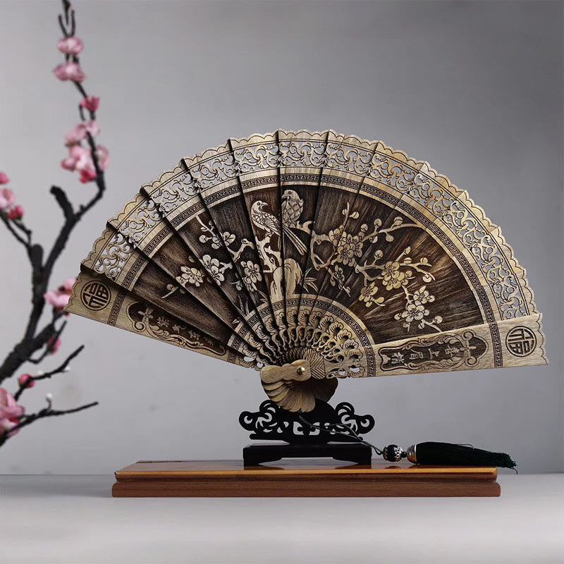 Phoebe Zhennan Wood Koi Fish Chinese Folding Fan 22cm