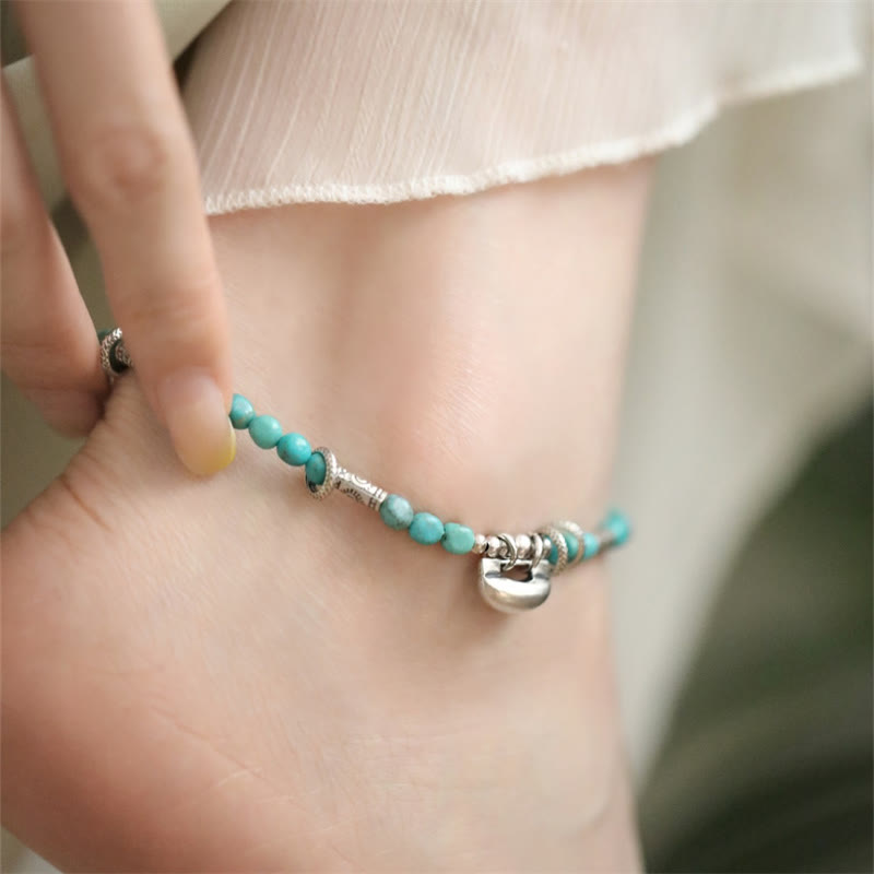 4-5mm Sterling Silver Turquoise Strength Anklet with Chinese Lock