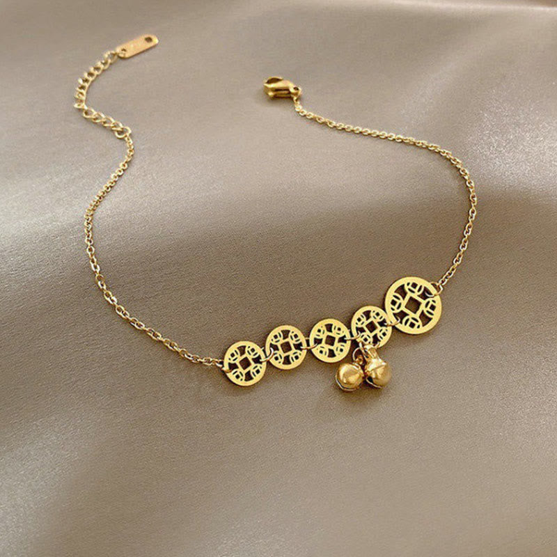 Copper Coins Titanium Steel Spiritual Strength Anklet Charm