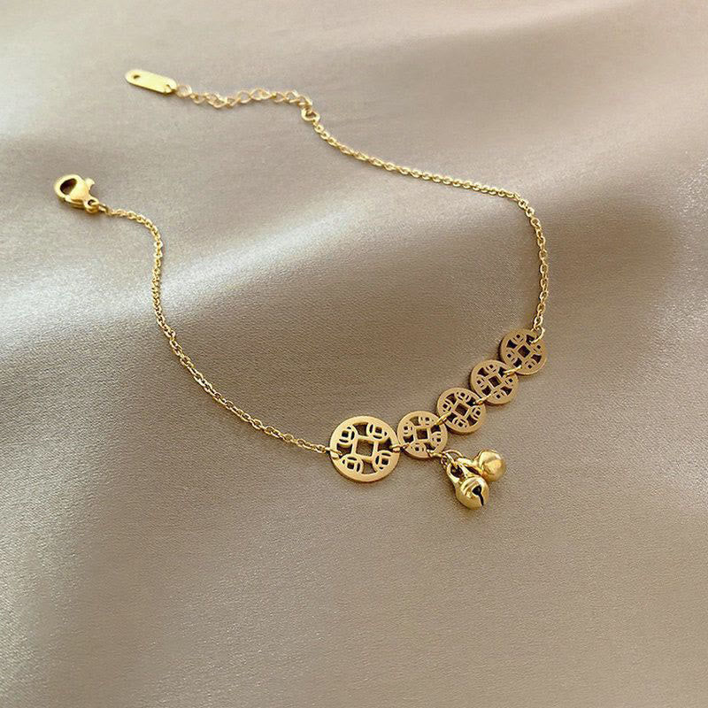 Copper Coins Titanium Steel Spiritual Strength Anklet Charm