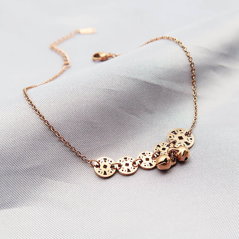 Copper Coins Titanium Steel Spiritual Strength Anklet Charm