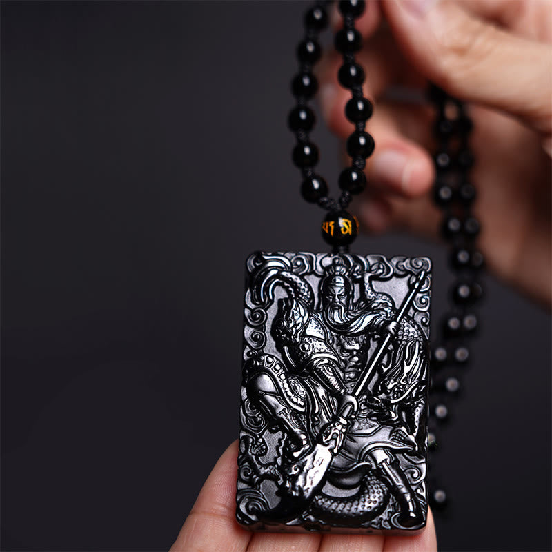 Black Obsidian Guan Gong Strength Necklace Pendant
