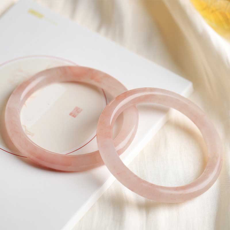 54-56mm Pink Golden Silk Jade Wealth Luck Bracelet