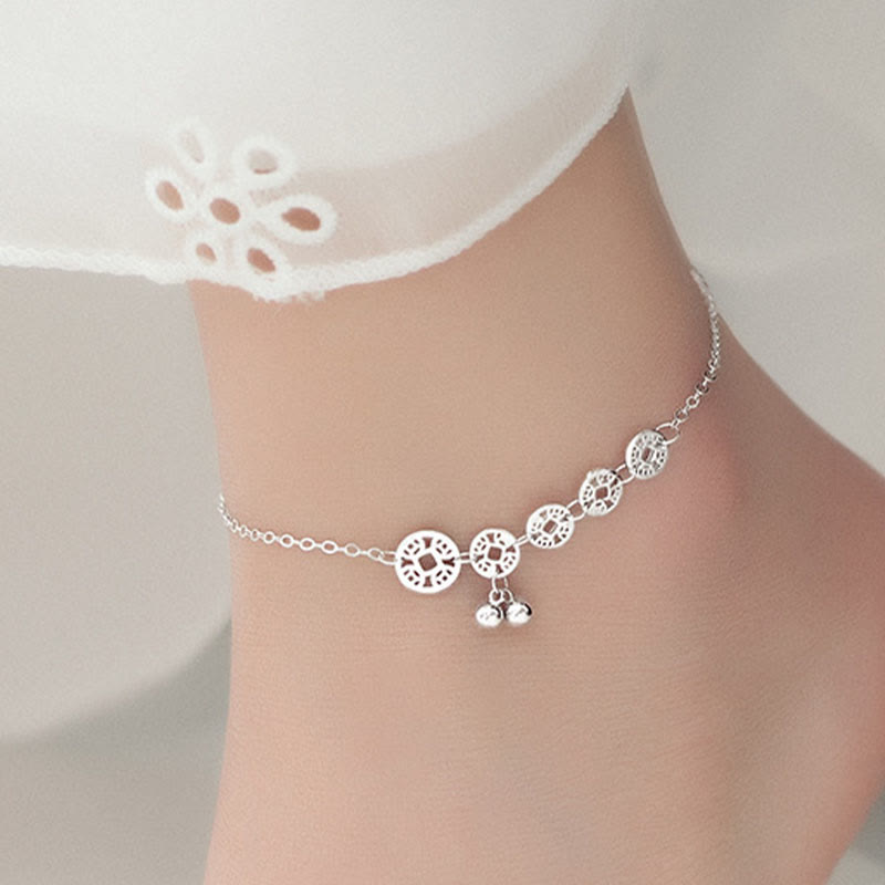 925 Sterling Silver Copper Coins Protection Anklet
