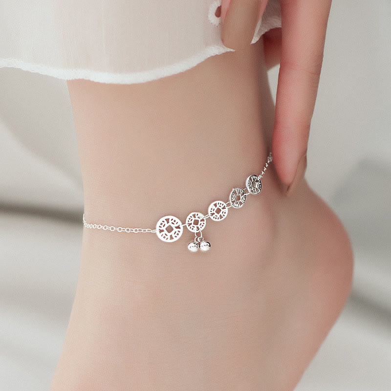 925 Sterling Silver Copper Coins Protection Anklet