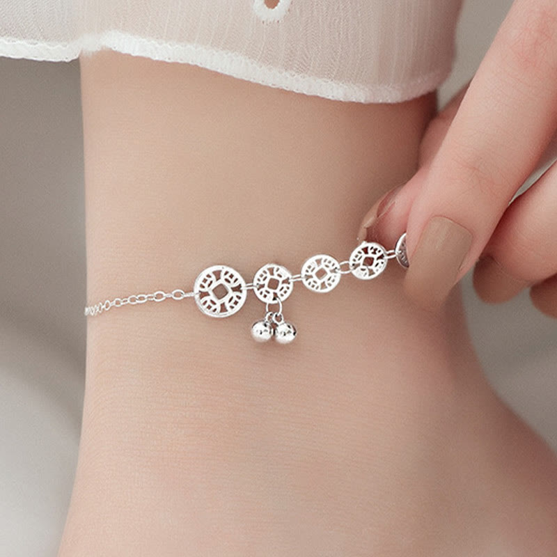 925 Sterling Silver Copper Coins Protection Anklet