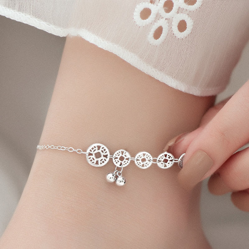 925 Sterling Silver Copper Coins Protection Anklet
