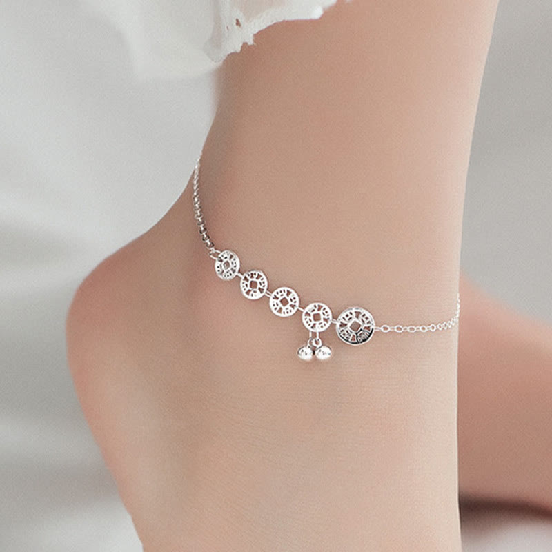 925 Sterling Silver Copper Coins Protection Anklet