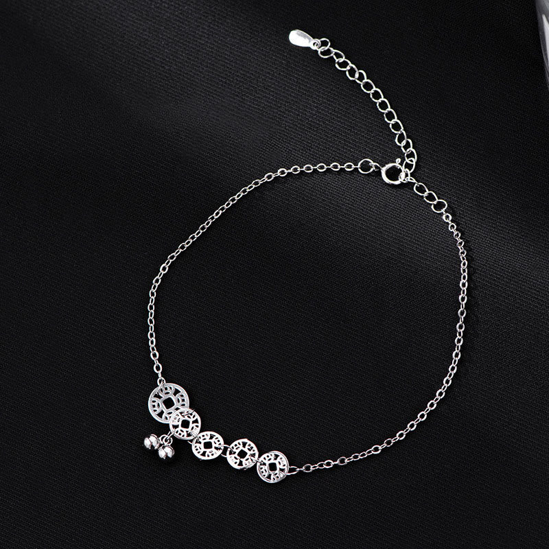 925 Sterling Silver Copper Coins Protection Anklet