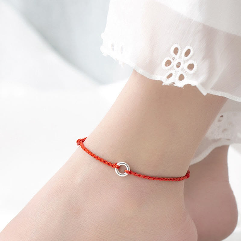 925 Sterling Silver Peace Buckle Luck String Braid Rope Spiritual Anklet
