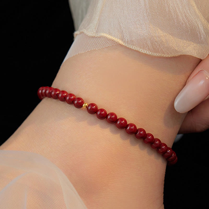 6mm Cinnabar Spiritual Blessing Anklet in 925 Silver