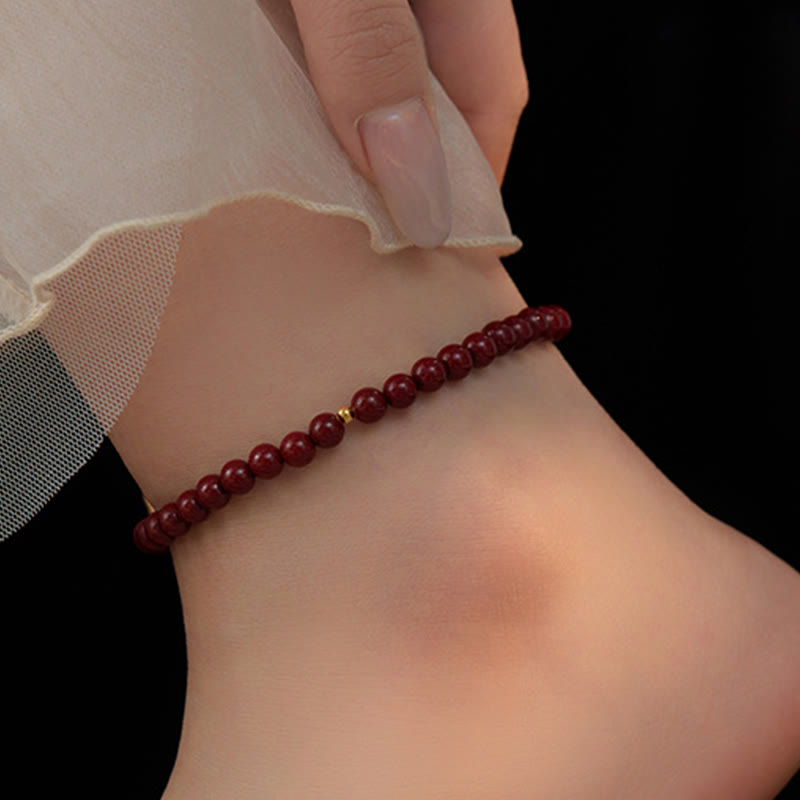 6mm Cinnabar Spiritual Blessing Anklet in 925 Silver