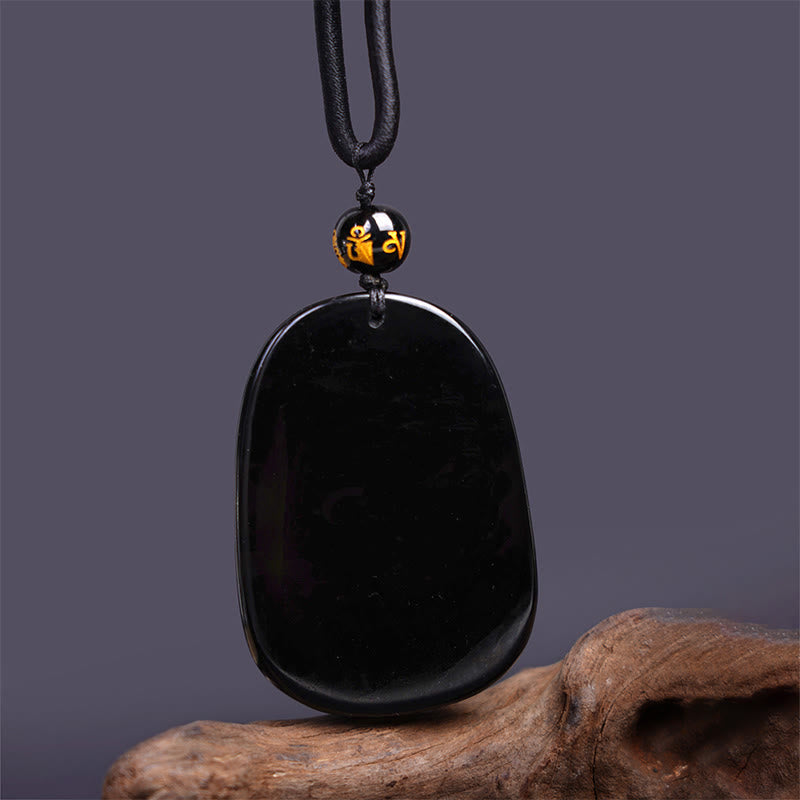Black Obsidian Dragon Carved Necklace for Luck & Protection