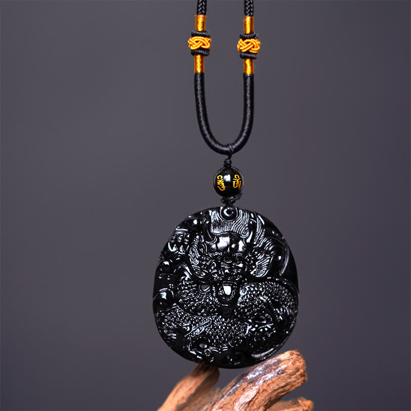 Black Obsidian Dragon Necklace for Protective Strength