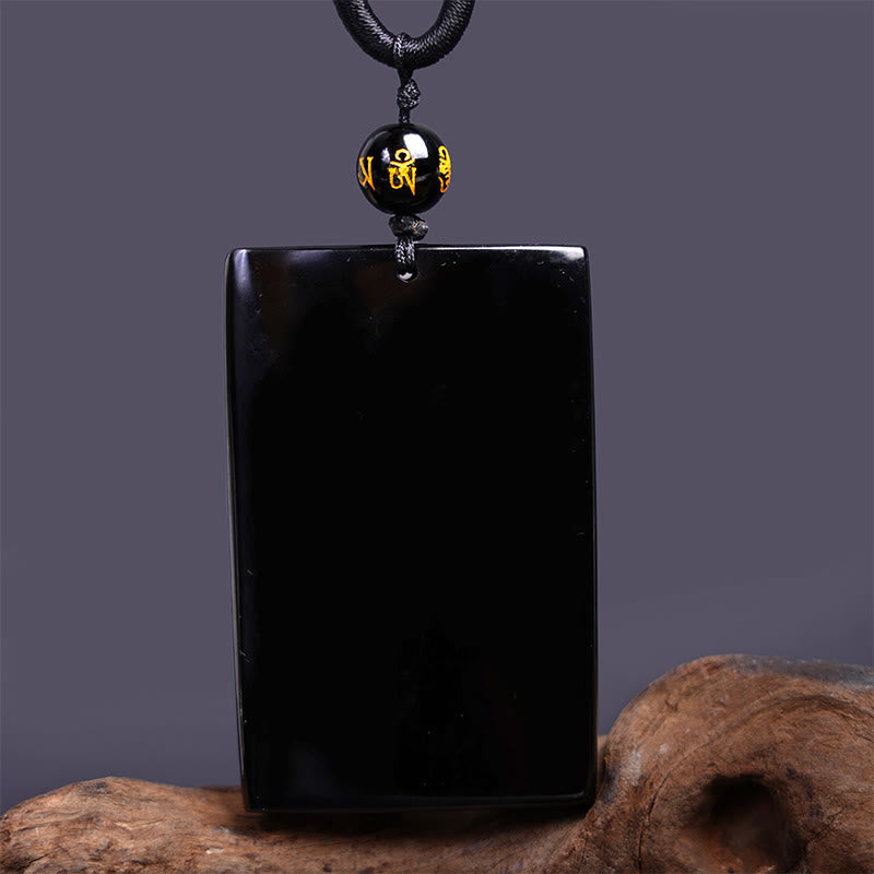 Black Obsidian Dragon Pendant Necklace for Success & Protection