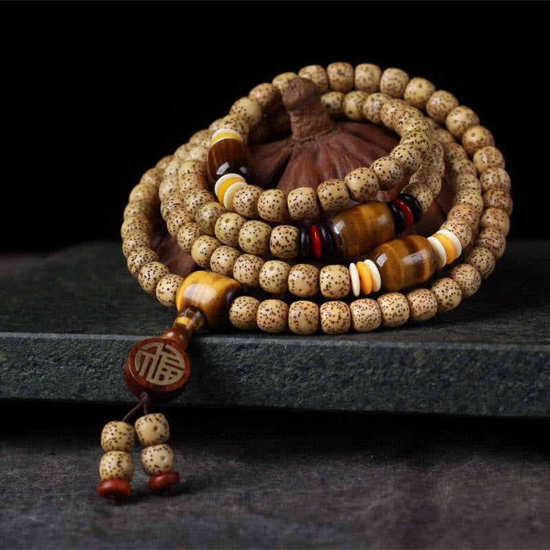 108 Beads Bodhi Seed Tiger Eye Bracelet for Spiritual Peace