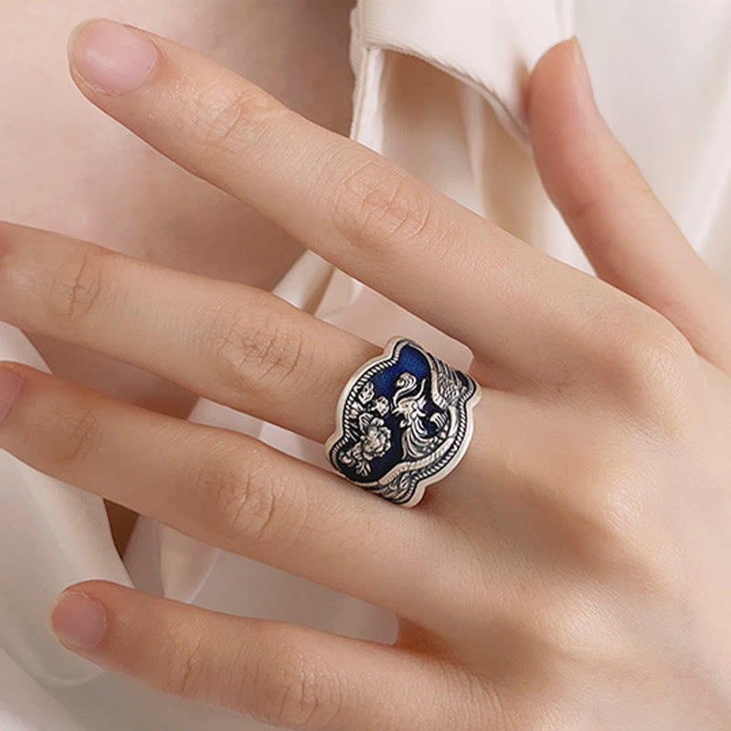 Adjustable 925 Sterling Silver Phoenix Luck Ring