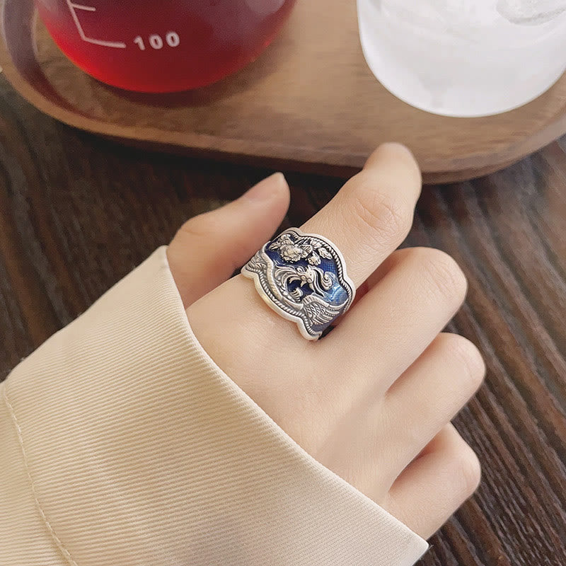 Adjustable 925 Sterling Silver Phoenix Luck Ring