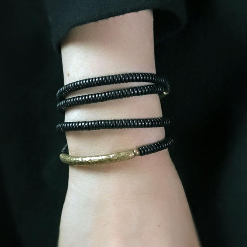 Unisex Ebony Wood Multilayered Peace Bracelet 16cm