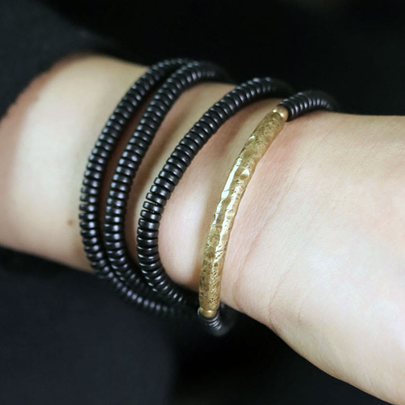 Unisex Ebony Wood Multilayered Peace Bracelet 16cm