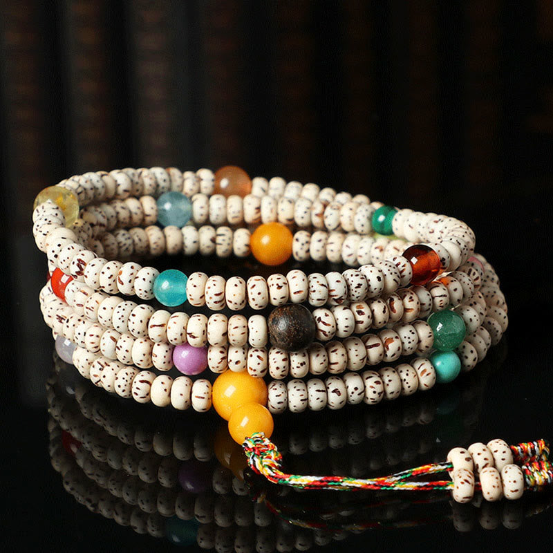 Bodhi Seed Wealth Bracelet with Amber & Agate Beads – Spiritual Mala