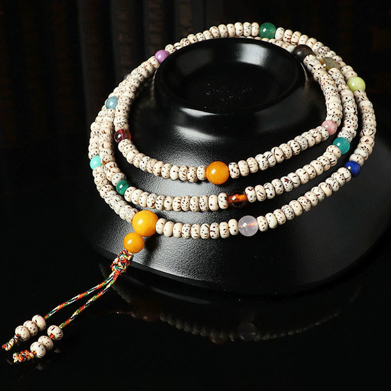 Bodhi Seed Wealth Bracelet with Amber & Agate Beads – Spiritual Mala