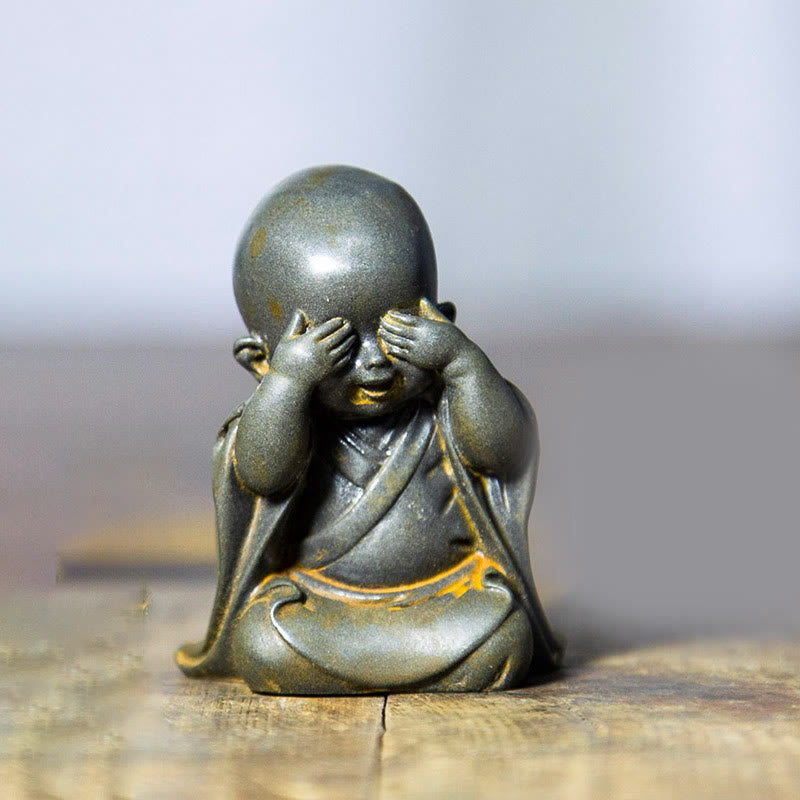 Small Meditating Monk Iron Powder Resin Buddha Statue