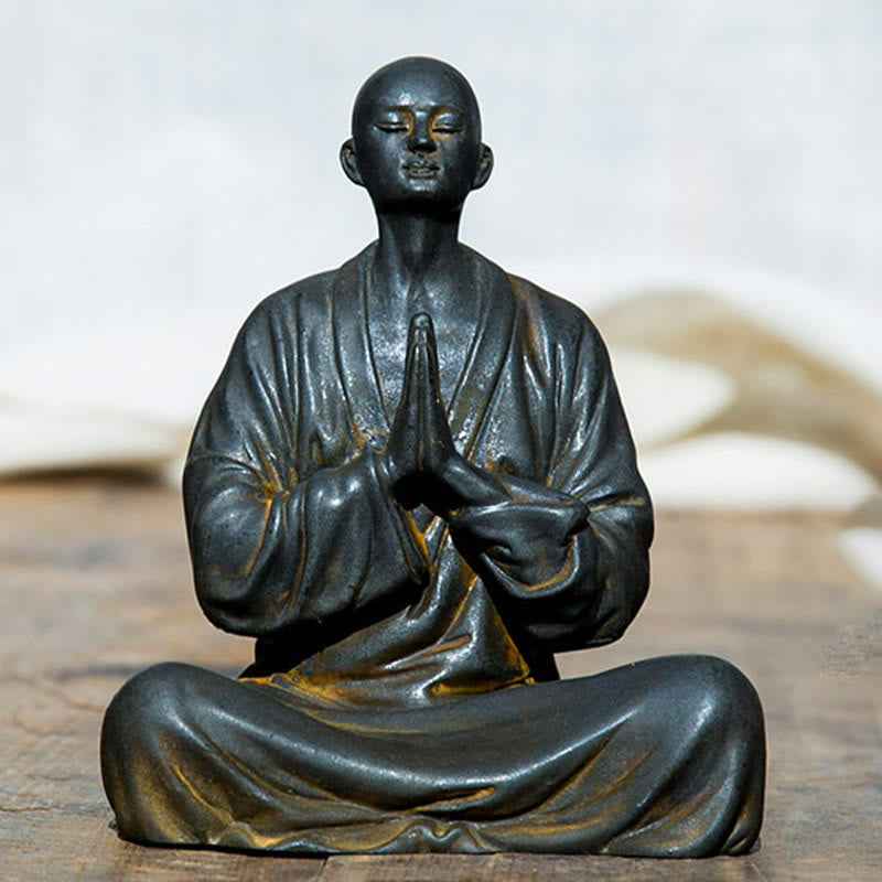 Iron Powder Resin Meditating Monk Statue for Home Decor