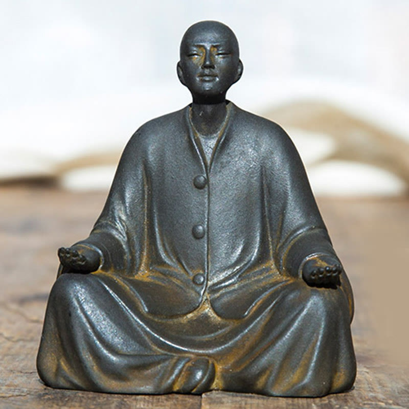 Iron Powder Resin Meditating Monk Statue for Home Decor