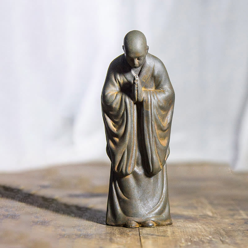 Iron Powder Resin Meditating Monk Statue for Home Decor