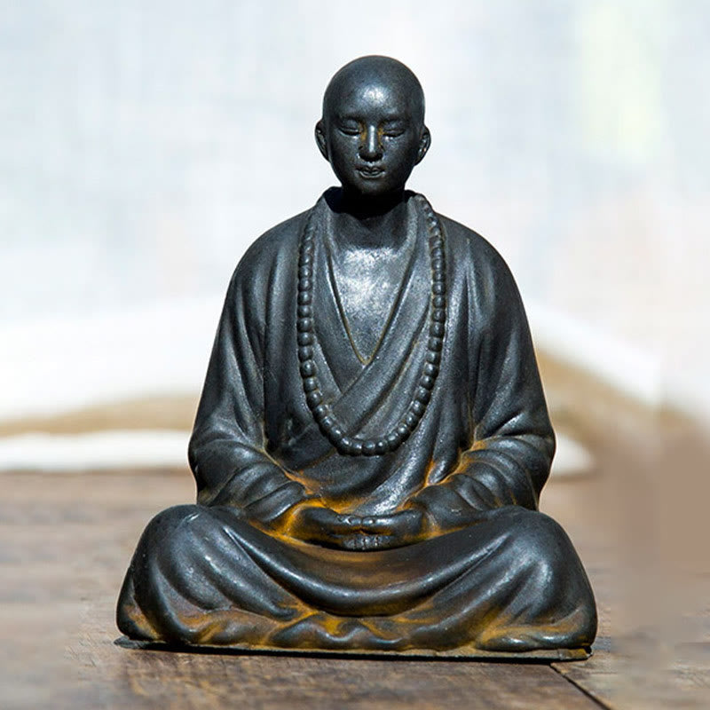 Iron Powder Resin Meditating Monk Statue for Home Decor