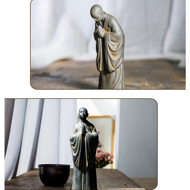 Iron Powder Resin Meditating Monk Statue for Home Decor