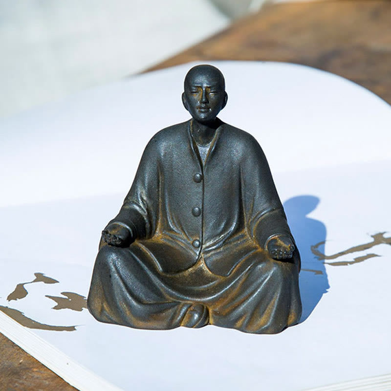 Iron Powder Resin Meditating Monk Statue for Home Decor