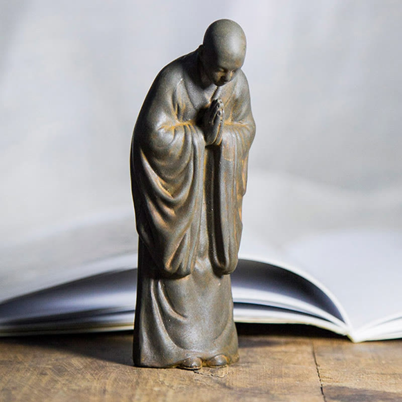 Iron Powder Resin Meditating Monk Statue for Home Decor