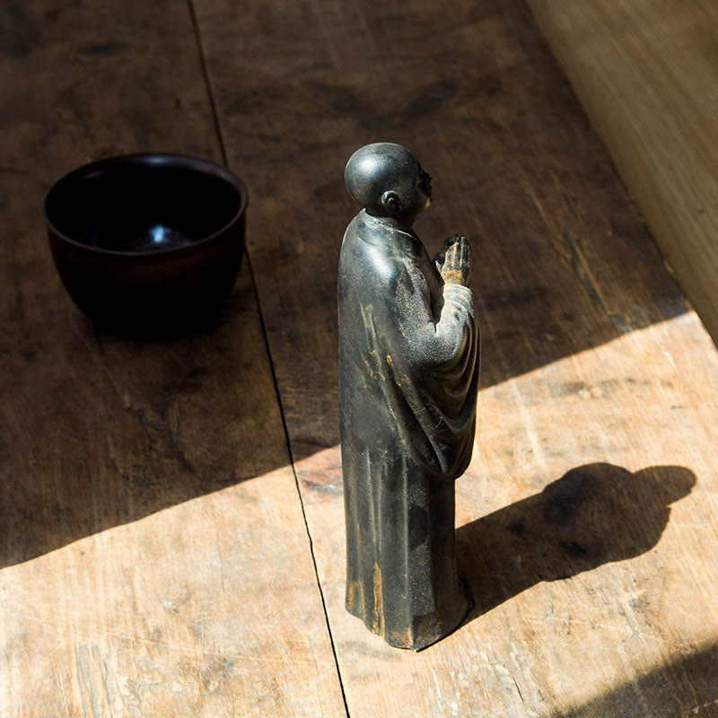 Iron Powder Resin Meditating Monk Statue for Home Decor