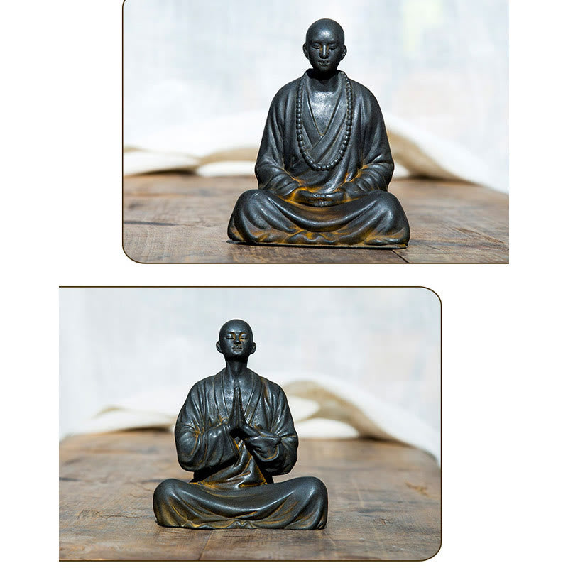 Iron Powder Resin Meditating Monk Statue for Home Decor