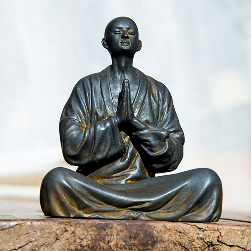 Iron Powder Resin Meditating Monk Statue for Home Decor
