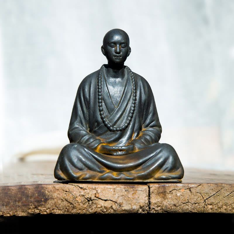 Iron Powder Resin Meditating Monk Statue for Home Decor
