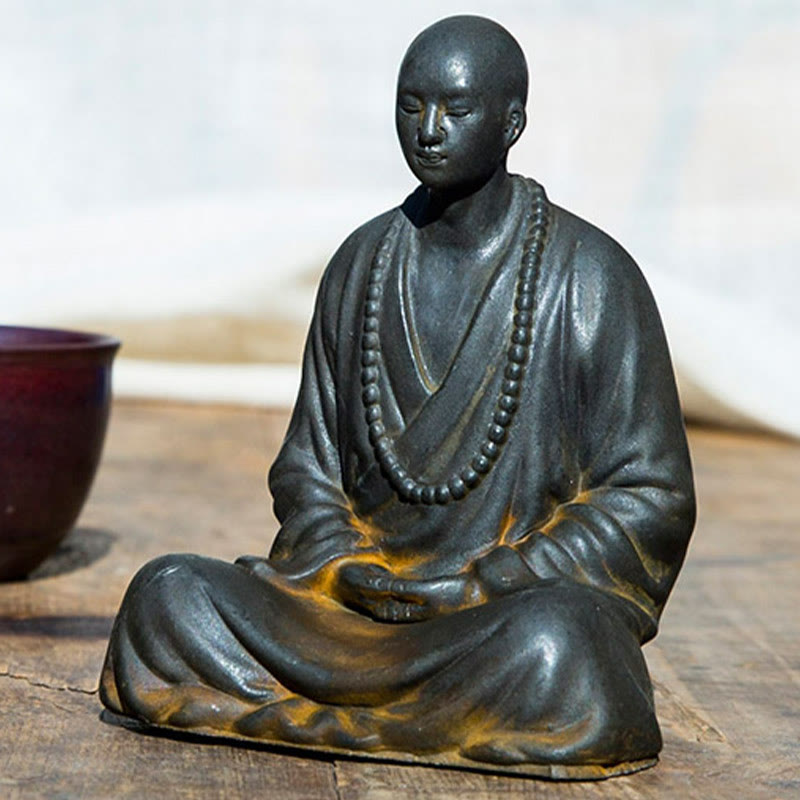 Iron Powder Resin Meditating Monk Statue for Home Decor