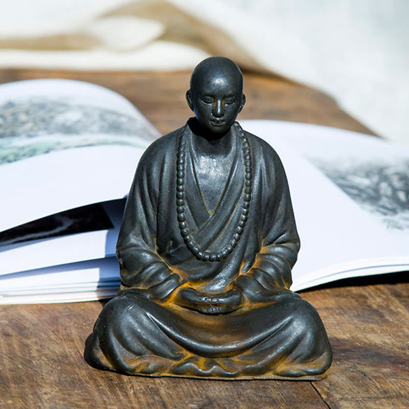 Iron Powder Resin Meditating Monk Statue for Home Decor
