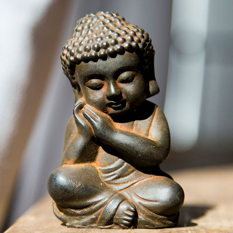 Small Iron Powder Buddha Statue 9x5.5cm Meditation Decor