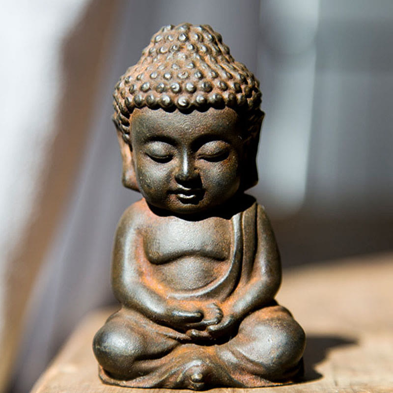 Small Iron Powder Buddha Statue 9x5.5cm Meditation Decor