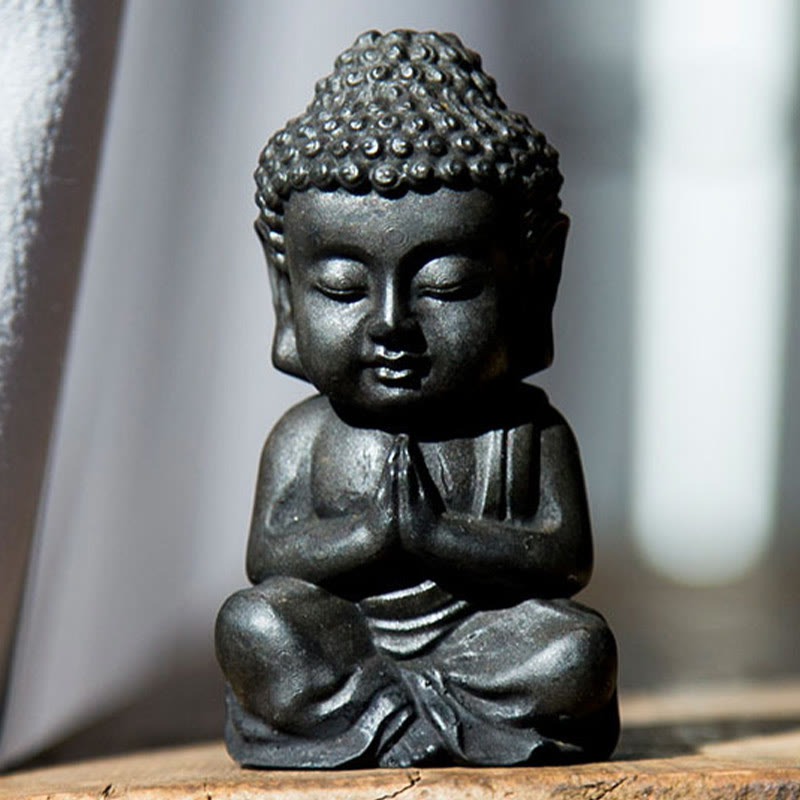 Small Iron Powder Buddha Statue 9x5.5cm Meditation Decor
