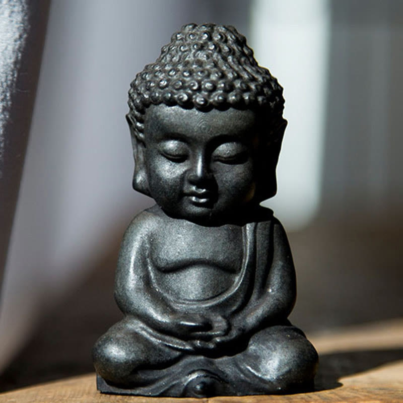 Small Iron Powder Buddha Statue 9x5.5cm Meditation Decor